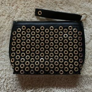 Like new SAM EDELMAN Funky Clutch Handbag Purse!  Black and gold!